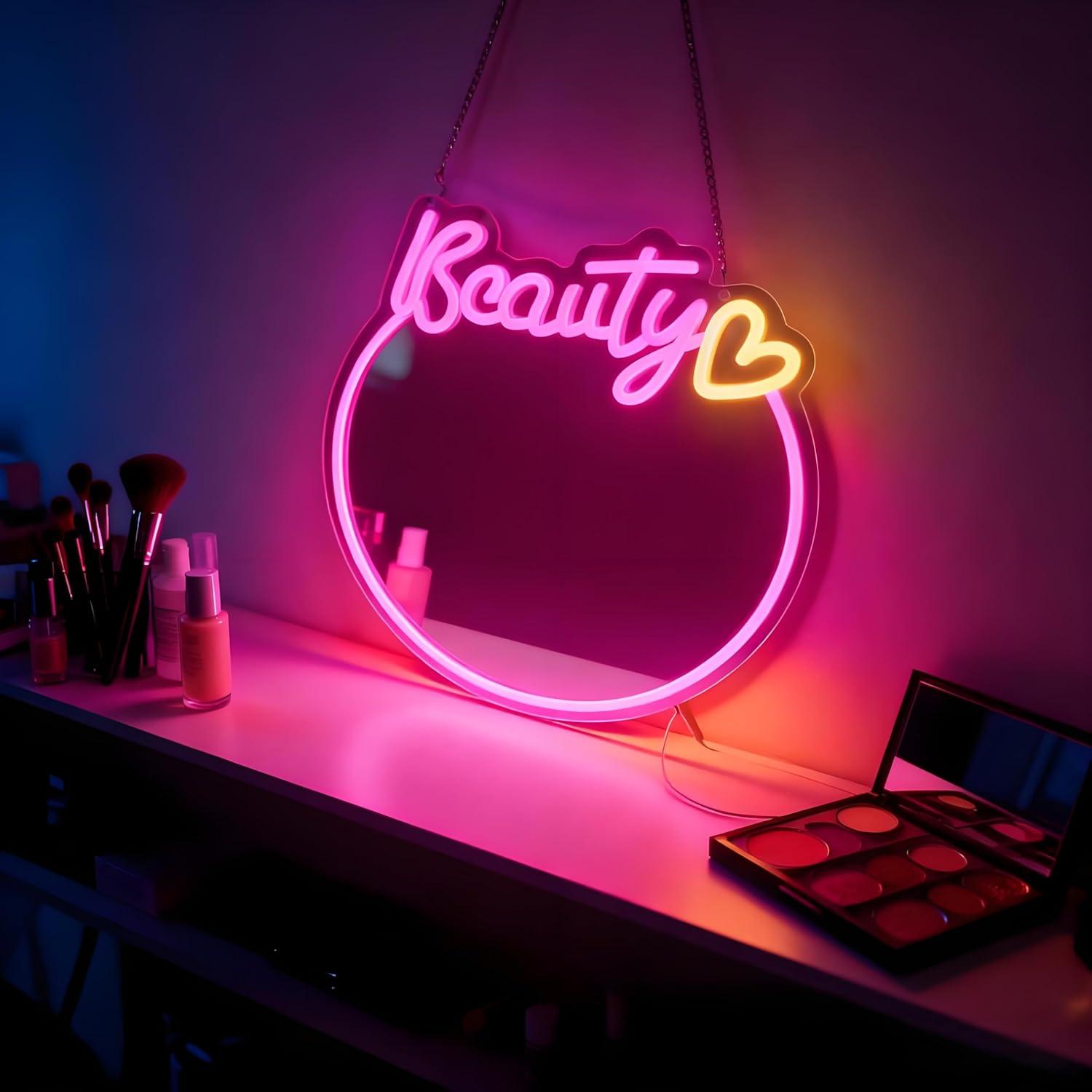 Beauty No Makeup - Beauty Mirror Neon Sign USB Dimmable